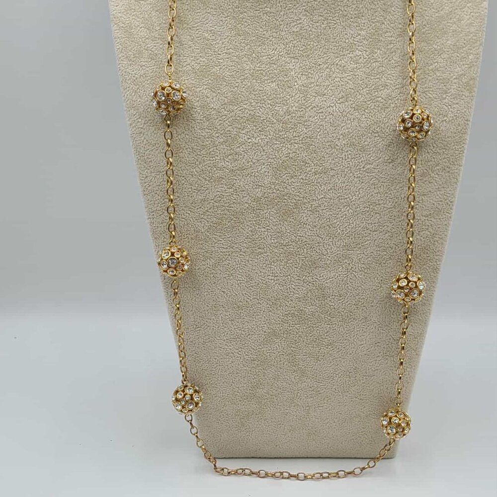 J Crew Gold Tone Crystal Ball Station Necklace